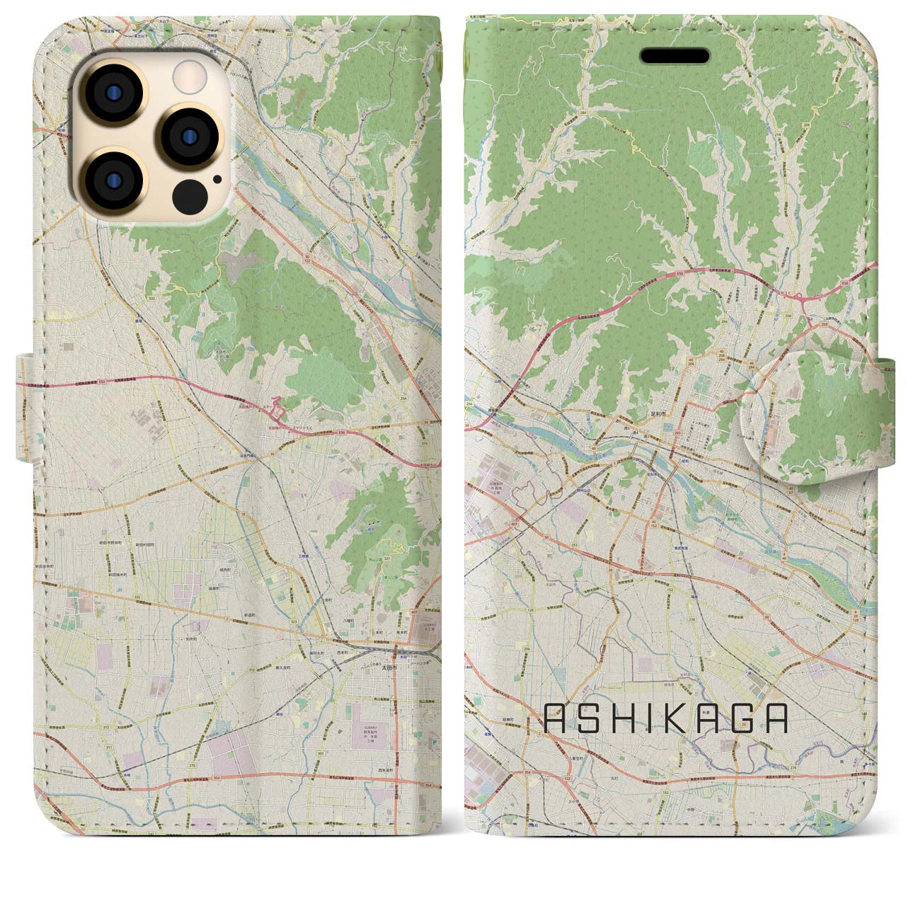 【足利(栃木県)】地図柄iPhoneケース(手帳タイプ)ナチュラル・iPhone 12 Pro Max 用