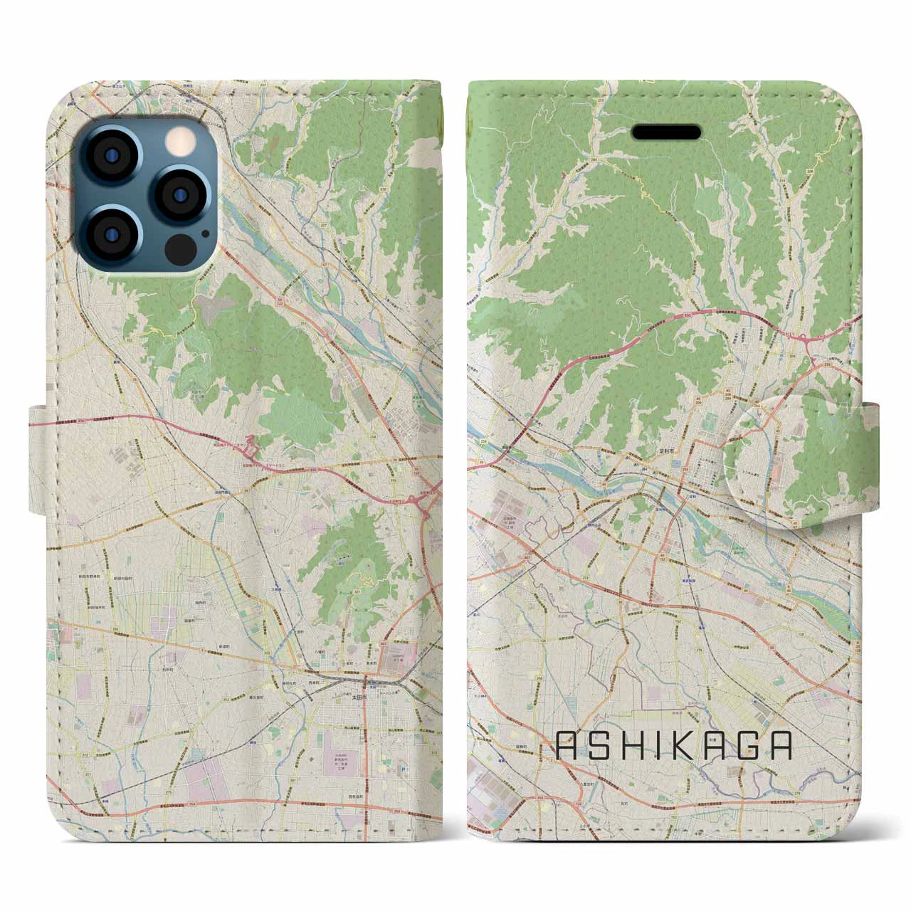 【足利(栃木県)】地図柄iPhoneケース(手帳タイプ)ナチュラル・iPhone 12 / 12 Pro 用