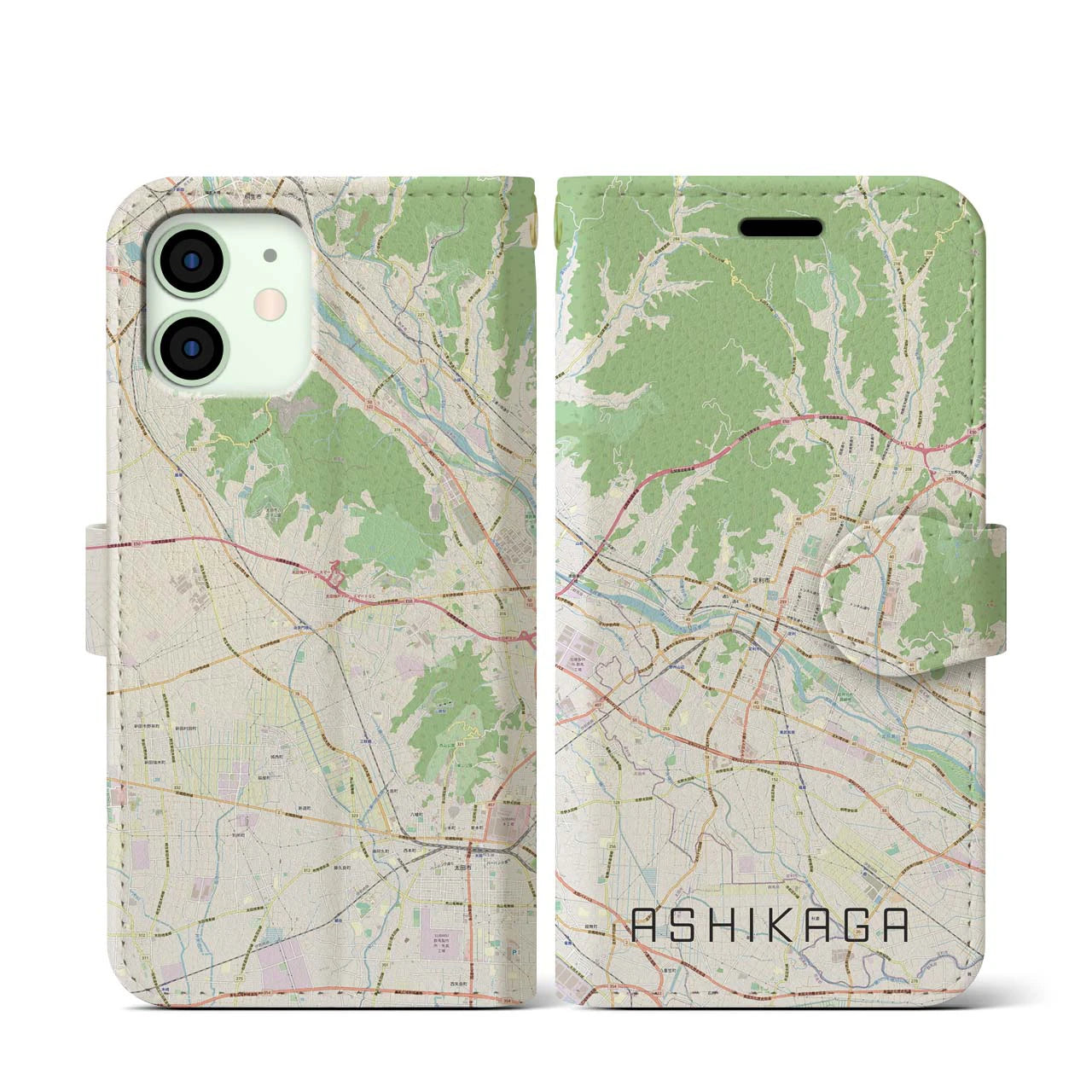 【足利(栃木県)】地図柄iPhoneケース(手帳タイプ)ナチュラル・iPhone 12 mini 用