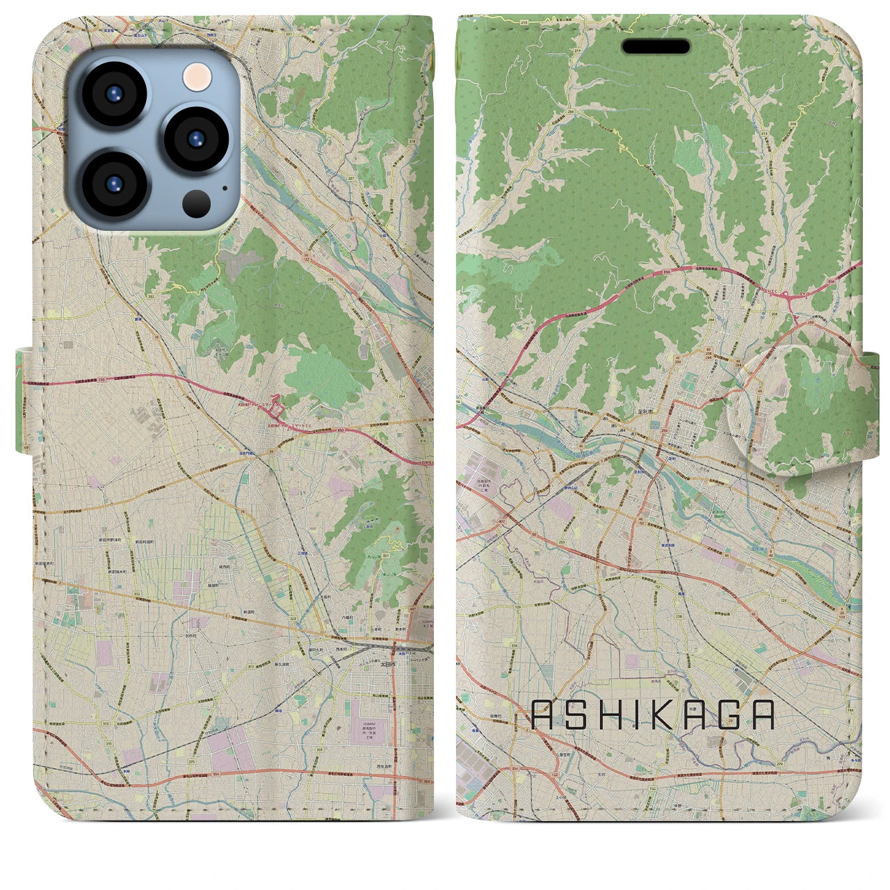 【足利(栃木県)】地図柄iPhoneケース(手帳タイプ)ナチュラル・iPhone 13 Pro Max 用