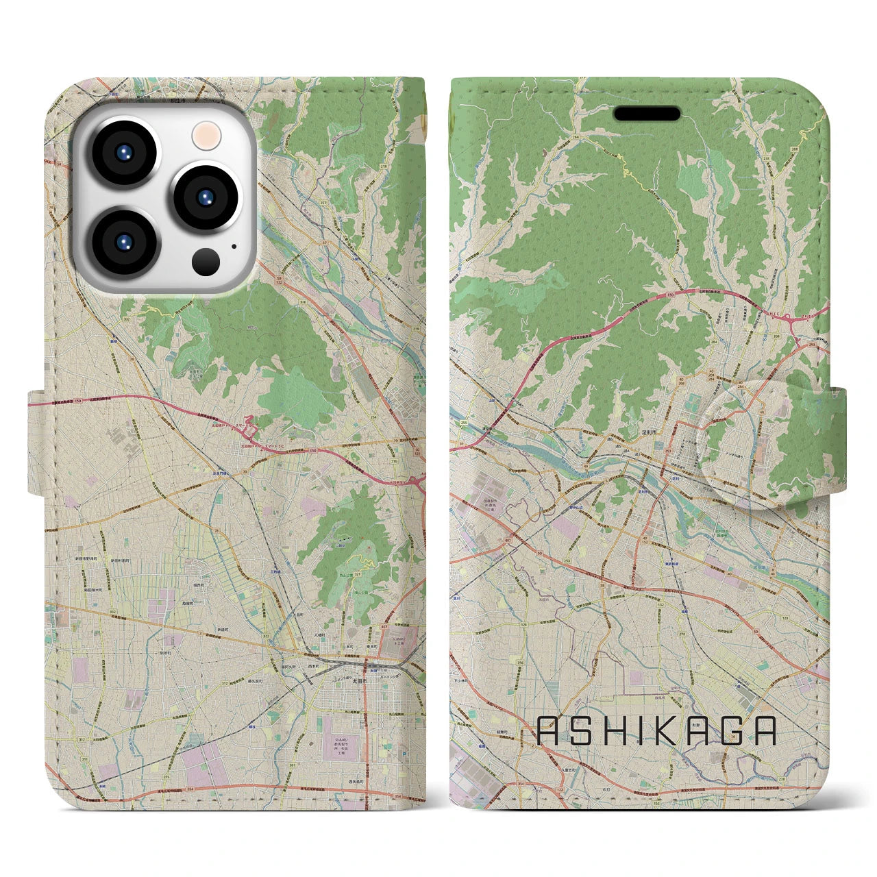 【足利(栃木県)】地図柄iPhoneケース(手帳タイプ)ナチュラル・iPhone 13 Pro 用