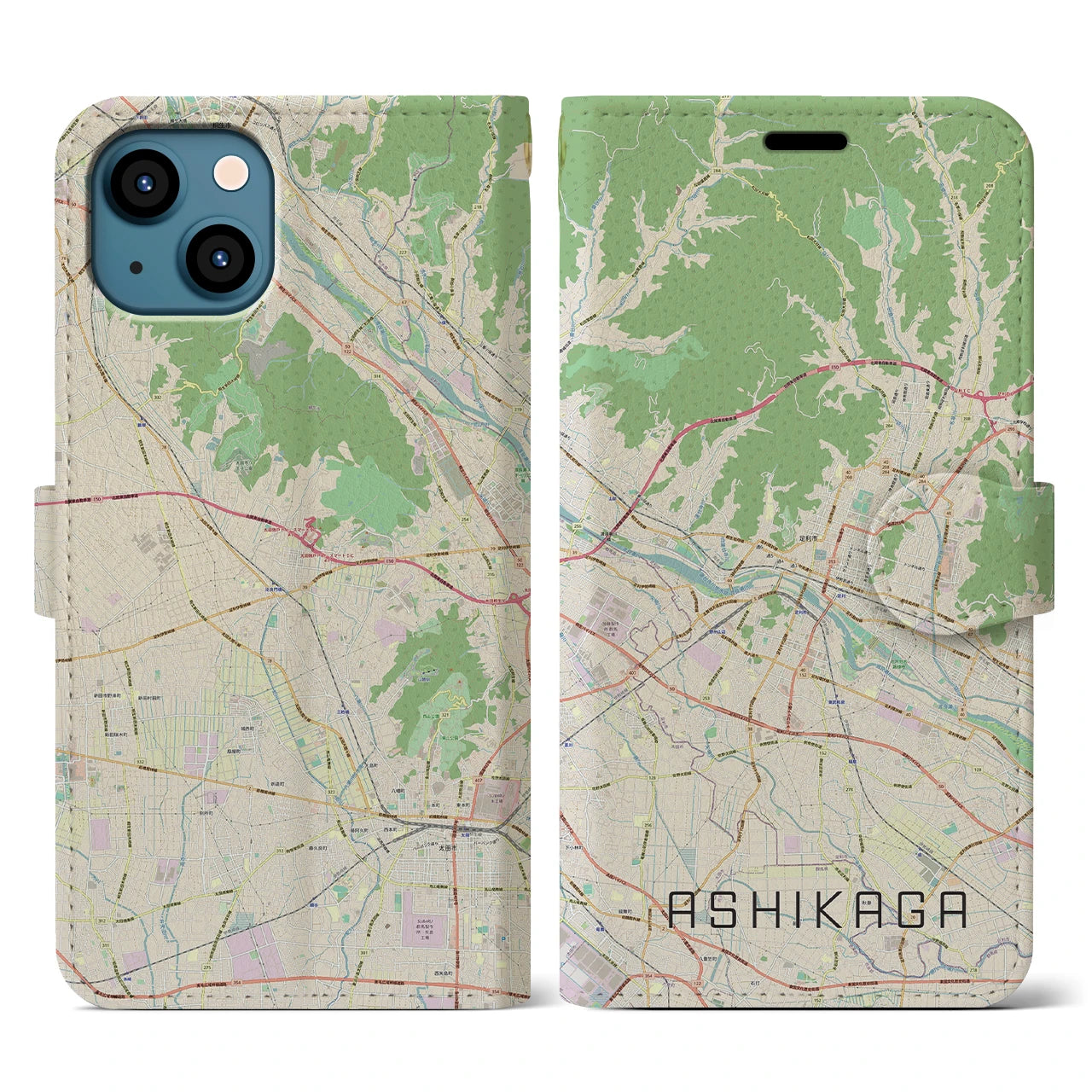 【足利(栃木県)】地図柄iPhoneケース(手帳タイプ)ナチュラル・iPhone 13 用