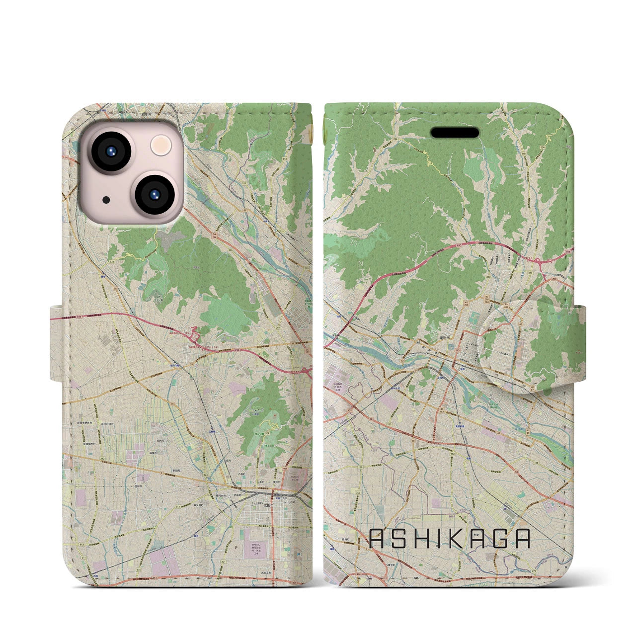 【足利(栃木県)】地図柄iPhoneケース(手帳タイプ)ナチュラル・iPhone 13 mini 用