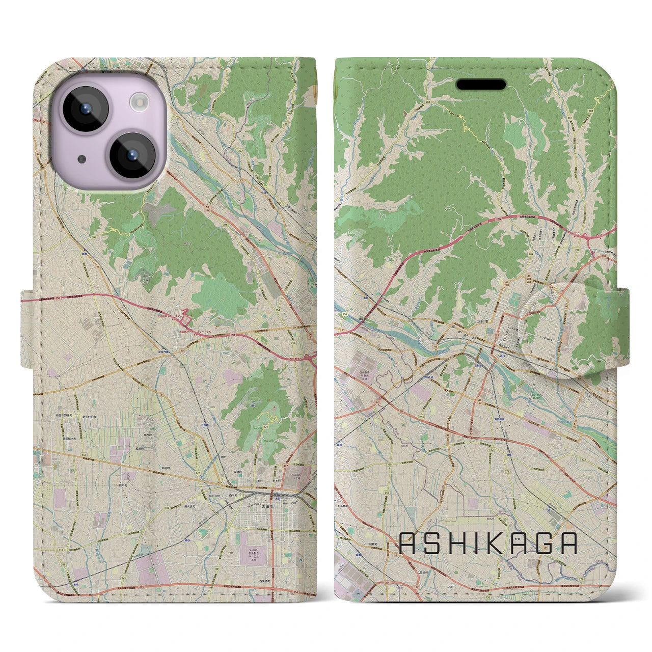 【足利(栃木県)】地図柄iPhoneケース(手帳タイプ)ナチュラル・iPhone 14 用