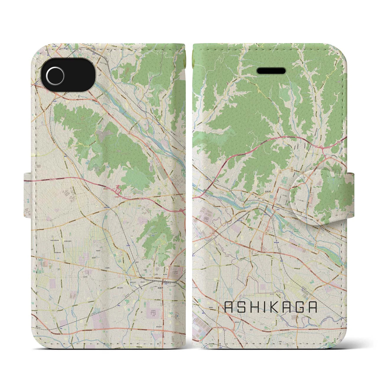 【足利(栃木県)】地図柄iPhoneケース(手帳タイプ)ナチュラル・iPhone SE(第3 / 第2世代) / 8 / 7 / 6s / 6 用