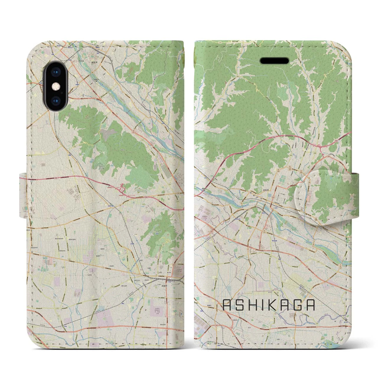 【足利(栃木県)】地図柄iPhoneケース(手帳タイプ)ナチュラル・iPhone XS / X 用