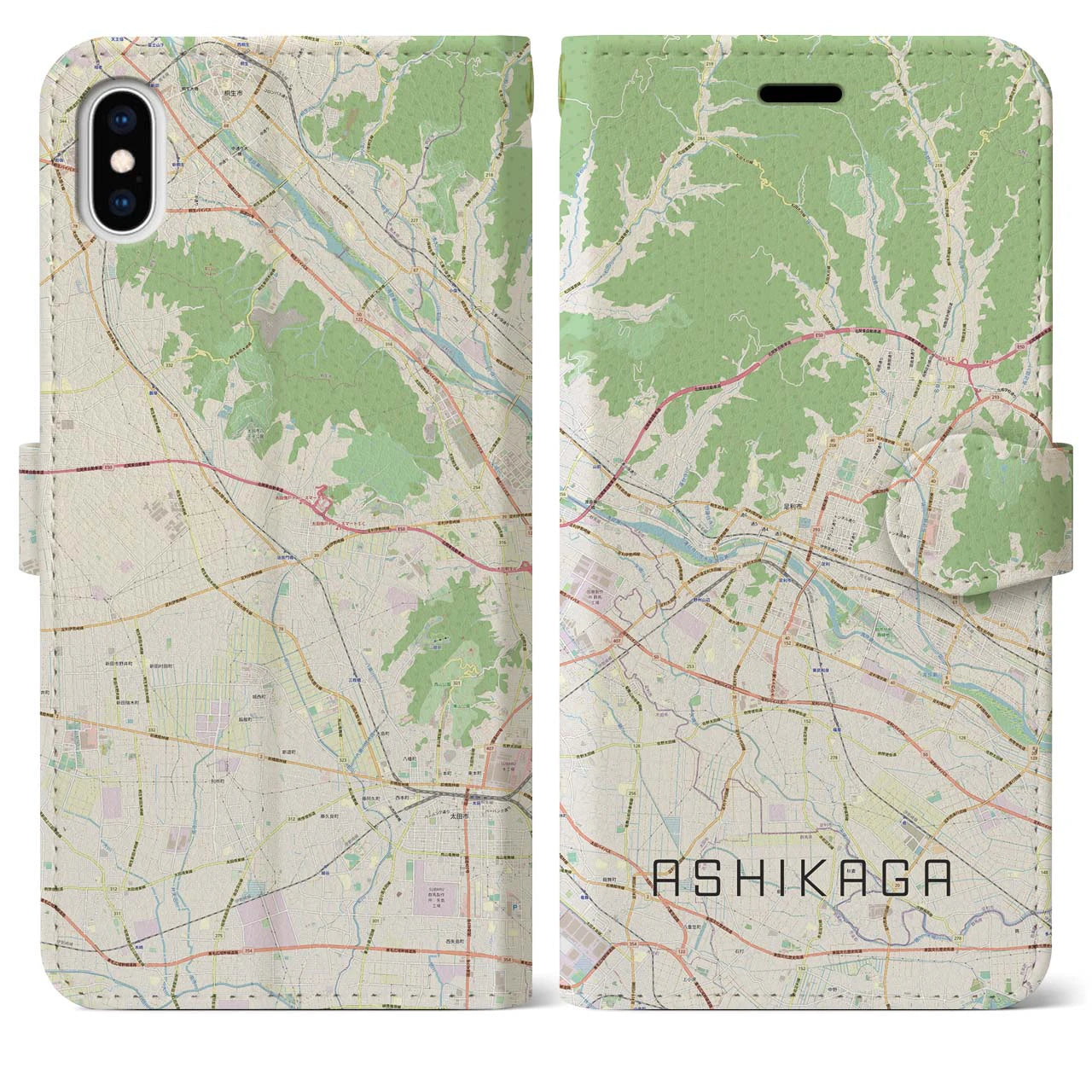 【足利(栃木県)】地図柄iPhoneケース(手帳タイプ)ナチュラル・iPhone XS Max 用