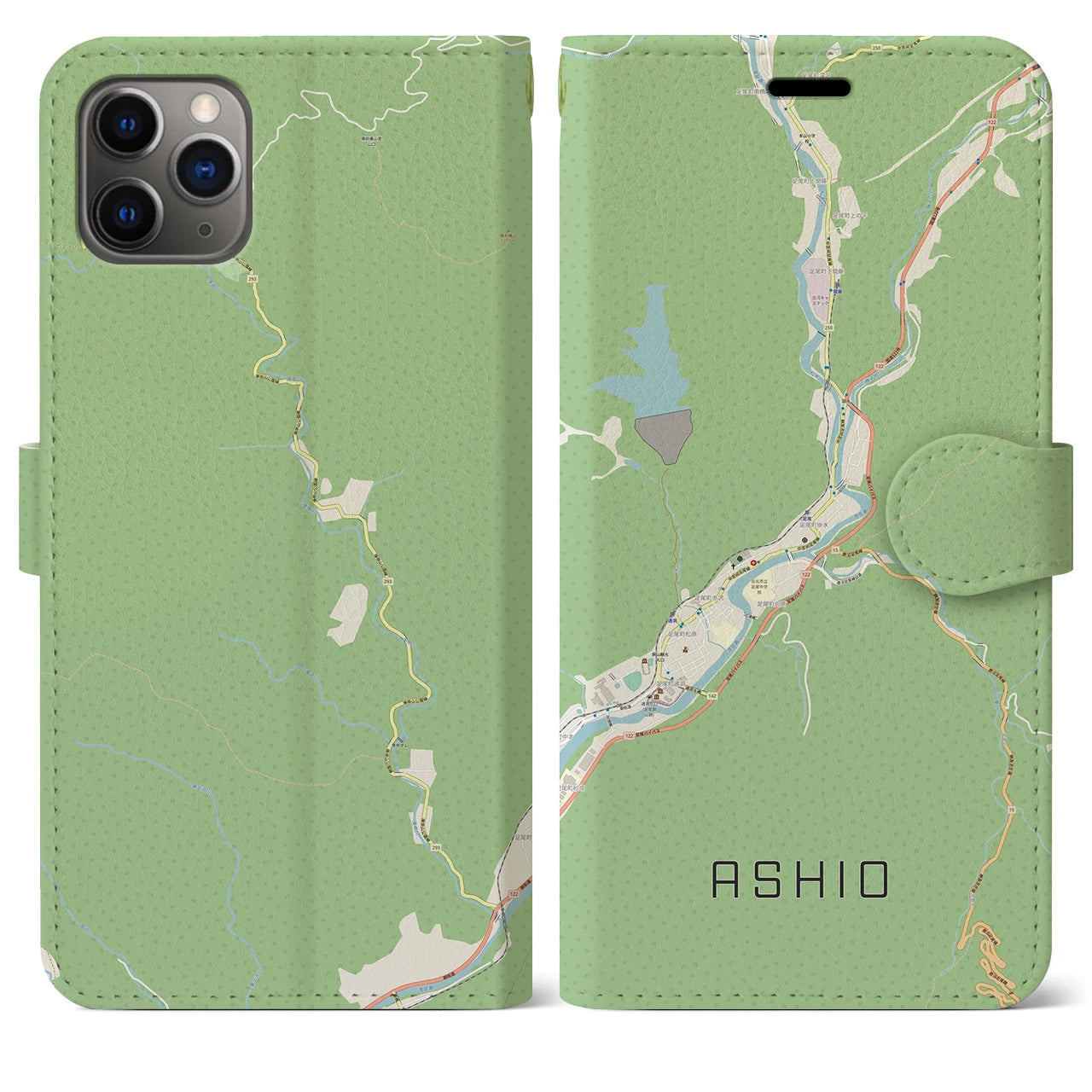 【足尾(栃木県)】地図柄iPhoneケース(手帳タイプ)ナチュラル・iPhone 11 Pro Max 用