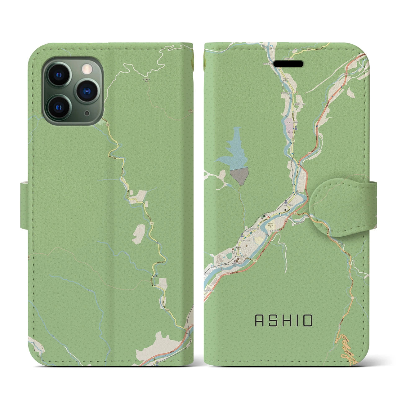 【足尾(栃木県)】地図柄iPhoneケース(手帳タイプ)ナチュラル・iPhone 11 Pro 用