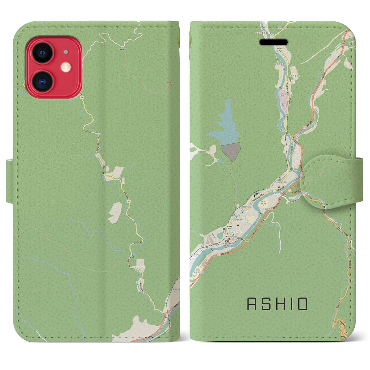 【足尾(栃木県)】地図柄iPhoneケース(手帳タイプ)ナチュラル・iPhone 11 用