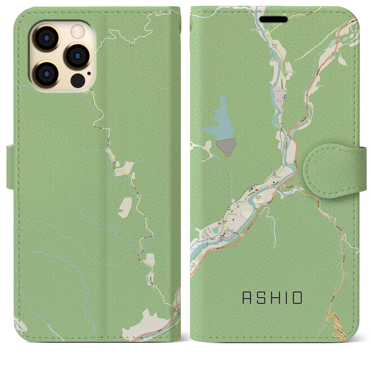 【足尾(栃木県)】地図柄iPhoneケース(手帳タイプ)ナチュラル・iPhone 12 Pro Max 用