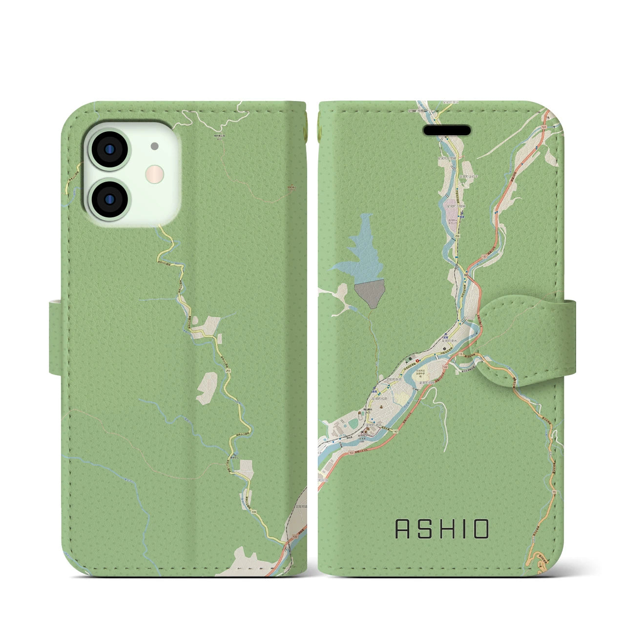【足尾(栃木県)】地図柄iPhoneケース(手帳タイプ)ナチュラル・iPhone 12 mini 用