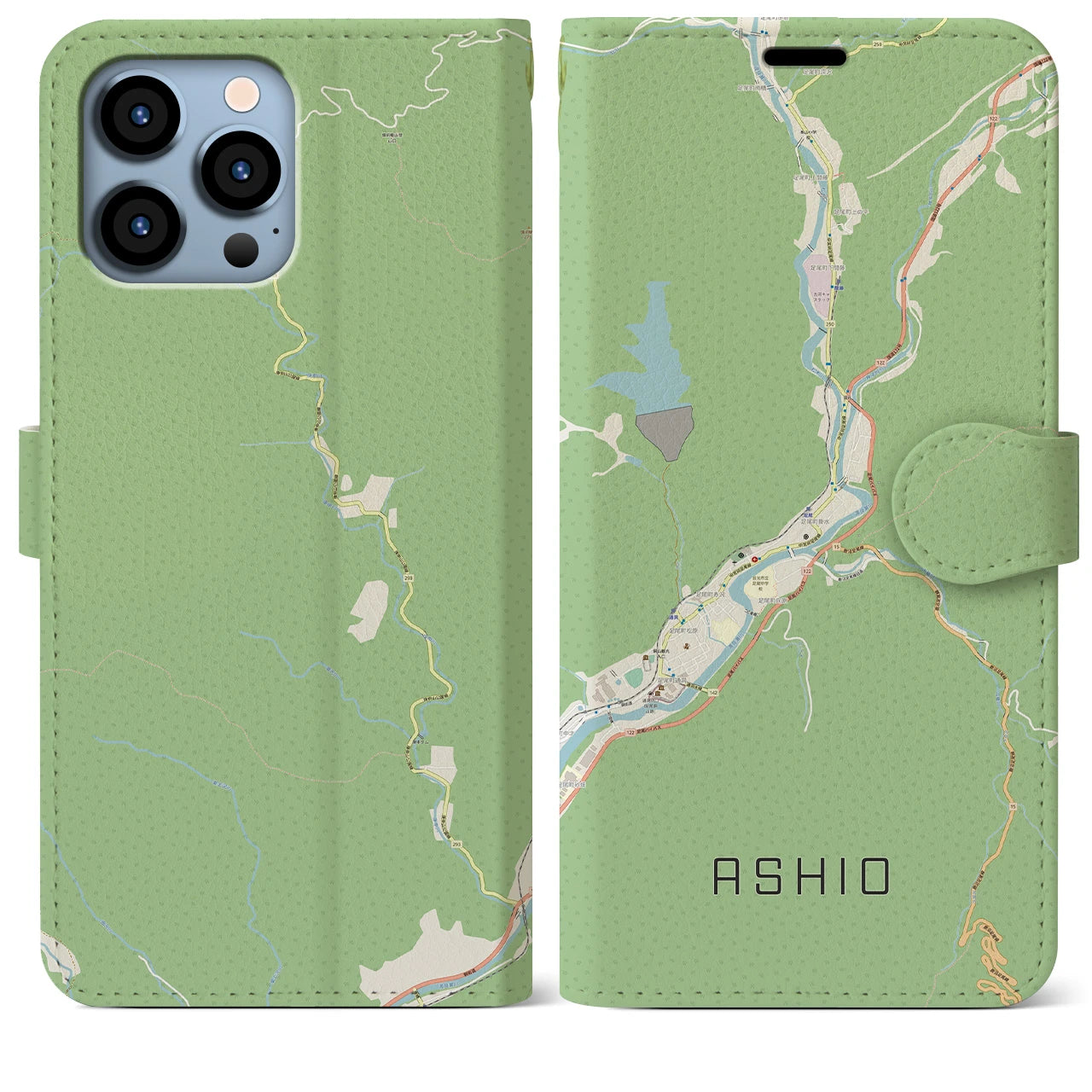 【足尾(栃木県)】地図柄iPhoneケース(手帳タイプ)ナチュラル・iPhone 13 Pro Max 用
