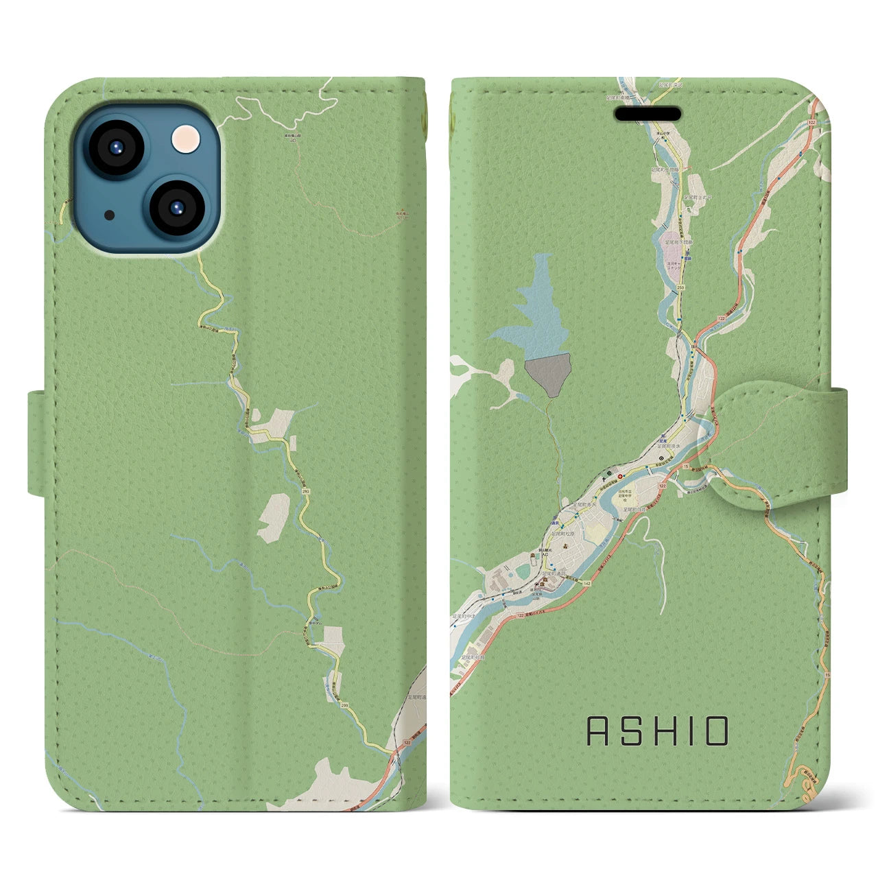 【足尾(栃木県)】地図柄iPhoneケース(手帳タイプ)ナチュラル・iPhone 13 用