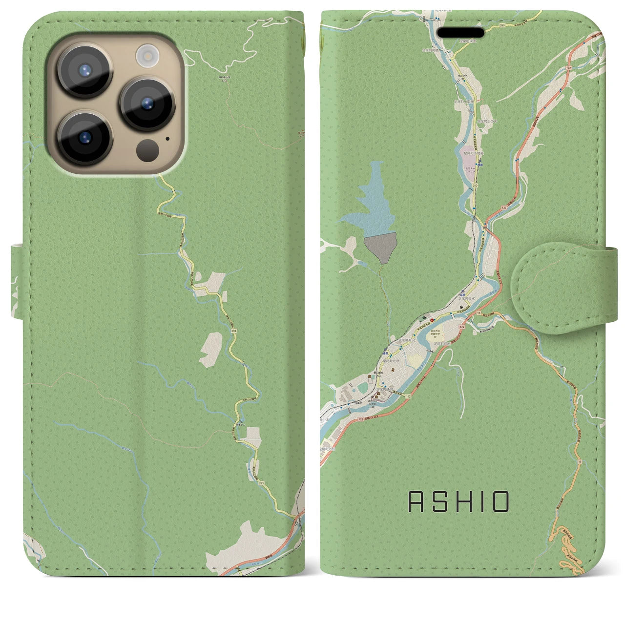 【足尾(栃木県)】地図柄iPhoneケース(手帳タイプ)ナチュラル・iPhone 14 Pro Max 用