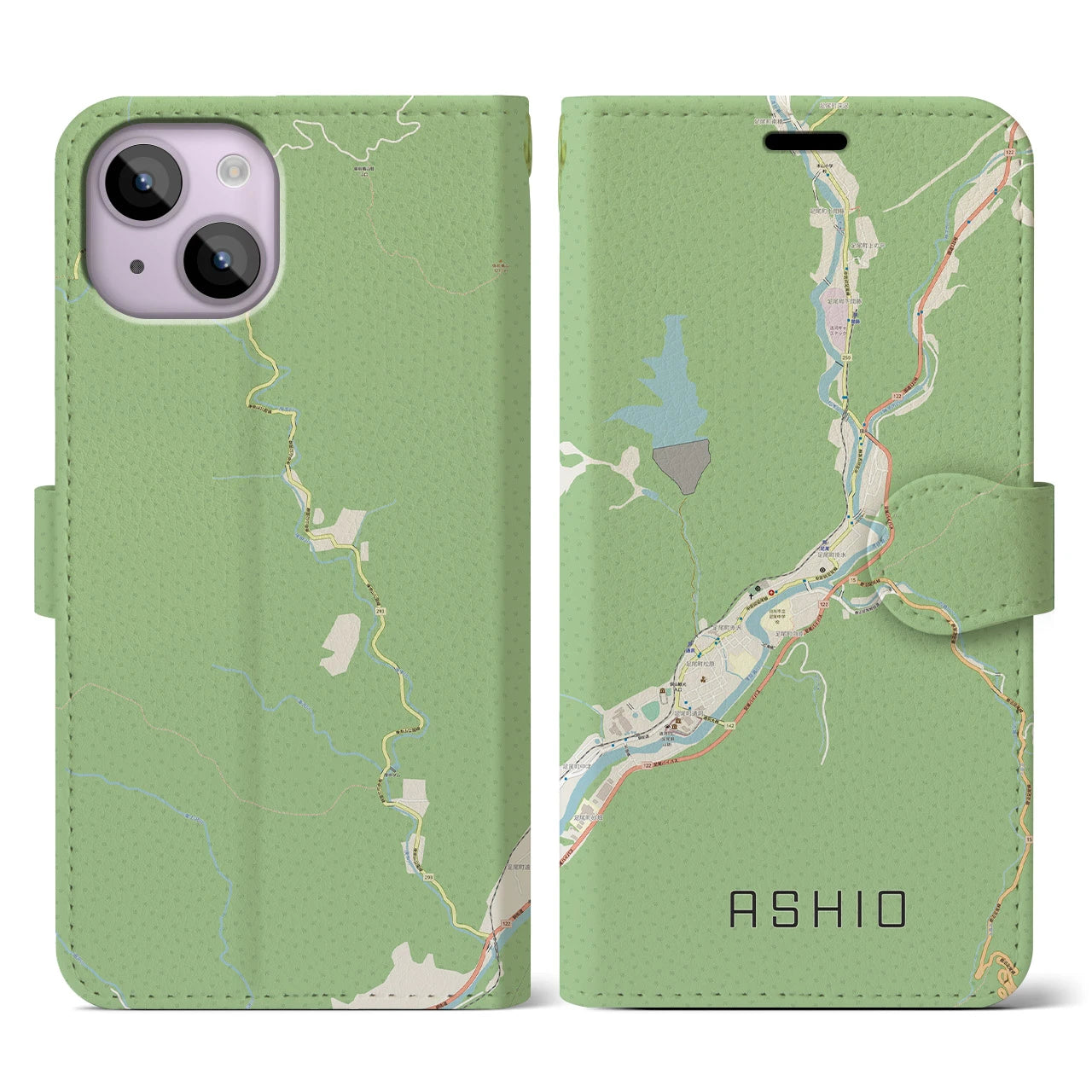 【足尾(栃木県)】地図柄iPhoneケース(手帳タイプ)ナチュラル・iPhone 14 用