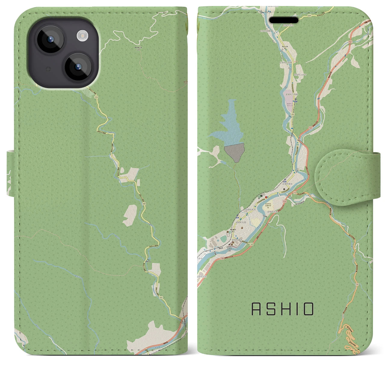 【足尾(栃木県)】地図柄iPhoneケース(手帳タイプ)ナチュラル・iPhone 14 Plus 用