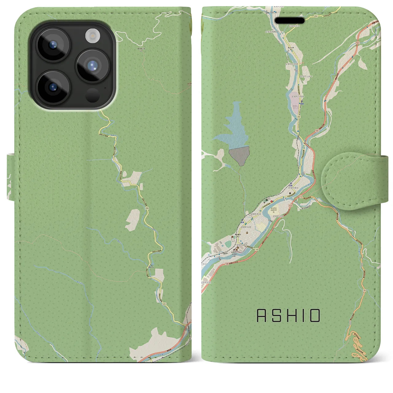 【足尾(栃木県)】地図柄iPhoneケース(手帳タイプ)ナチュラル・iPhone 15 Pro Max 用