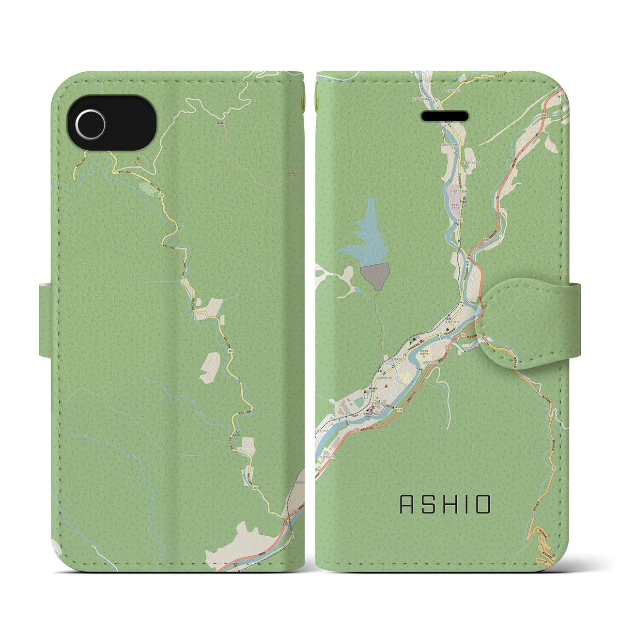 【足尾(栃木県)】地図柄iPhoneケース(手帳タイプ)ナチュラル・iPhone SE(第3 / 第2世代) / 8 / 7 / 6s / 6 用
