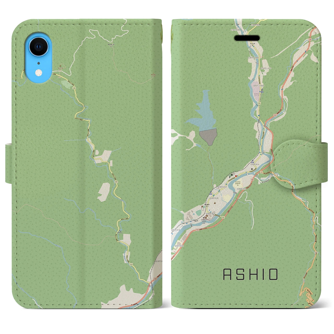 【足尾(栃木県)】地図柄iPhoneケース(手帳タイプ)ナチュラル・iPhone XR 用
