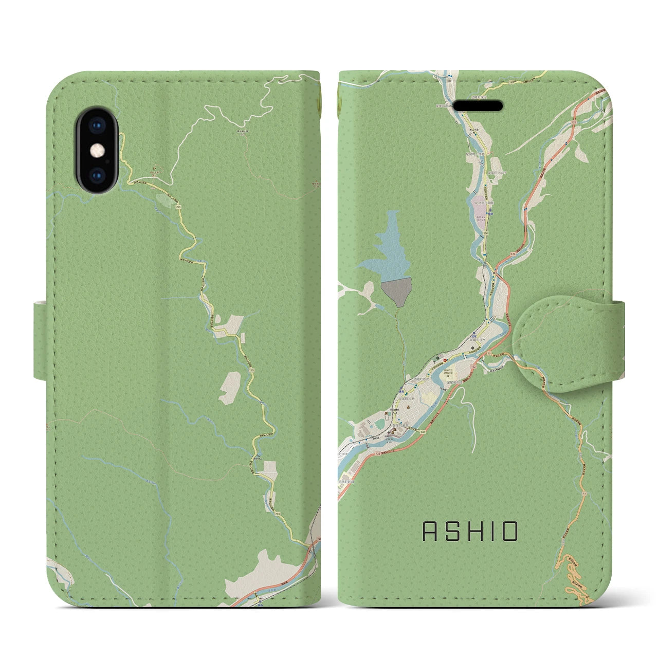 【足尾(栃木県)】地図柄iPhoneケース(手帳タイプ)ナチュラル・iPhone XS / X 用