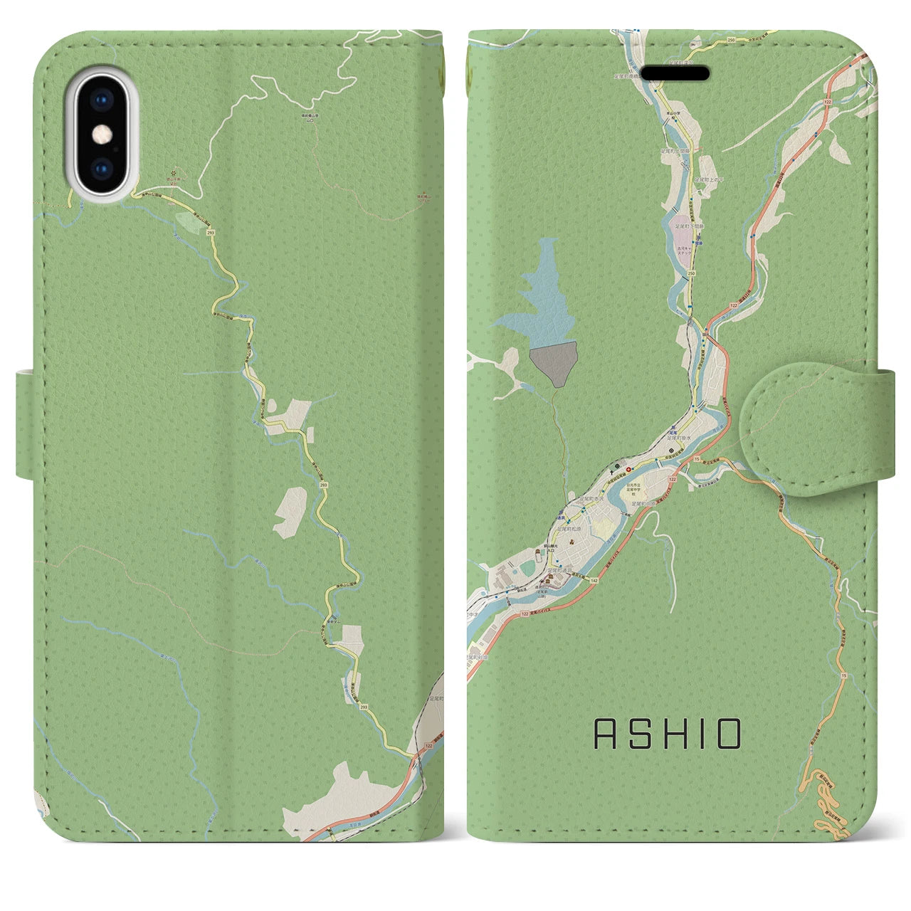 【足尾(栃木県)】地図柄iPhoneケース(手帳タイプ)ナチュラル・iPhone XS Max 用