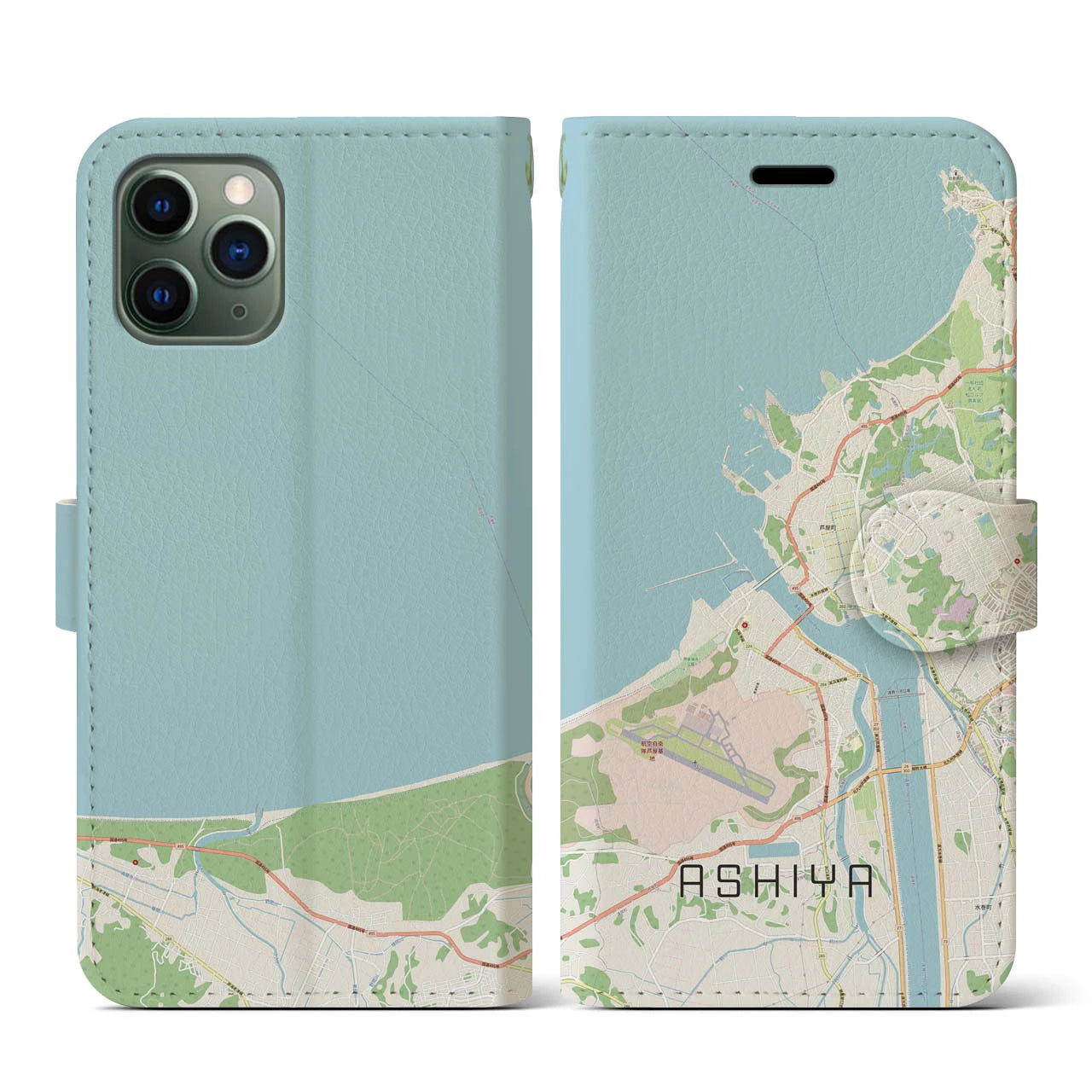 【芦屋(福岡県)】地図柄iPhoneケース(手帳タイプ)ナチュラル・iPhone 11 Pro 用