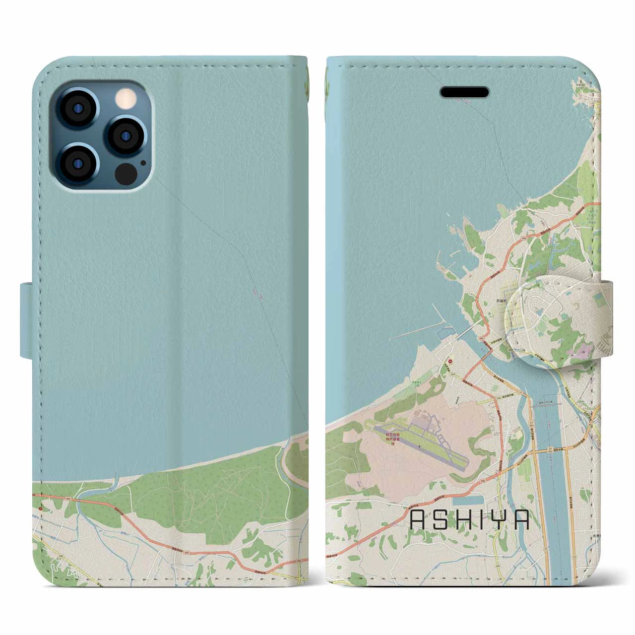 【芦屋(福岡県)】地図柄iPhoneケース(手帳タイプ)ナチュラル・iPhone 12 / 12 Pro 用