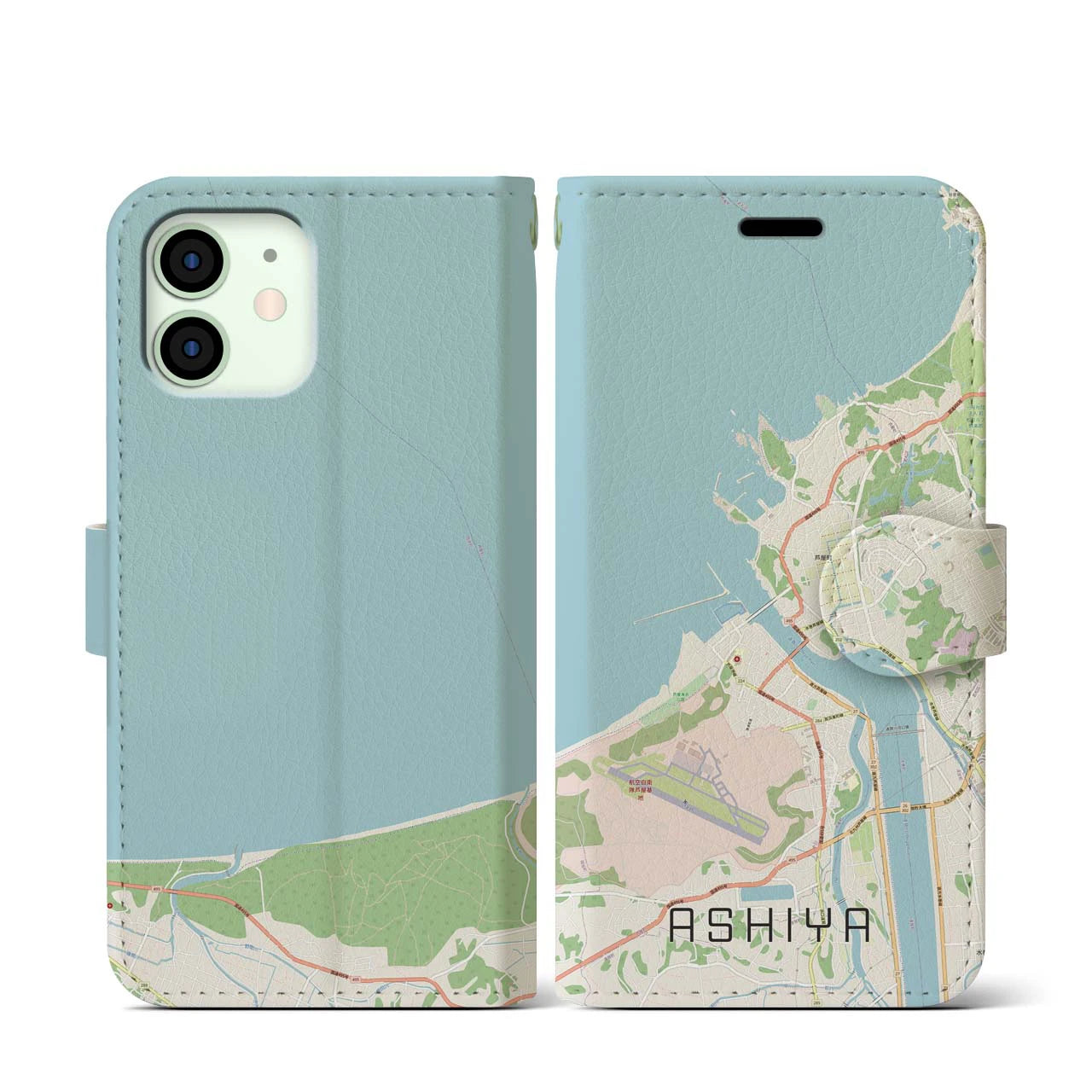 【芦屋(福岡県)】地図柄iPhoneケース(手帳タイプ)ナチュラル・iPhone 12 mini 用