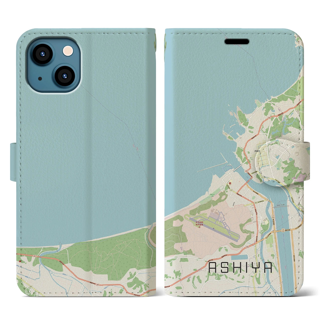 【芦屋(福岡県)】地図柄iPhoneケース(手帳タイプ)ナチュラル・iPhone 13 用