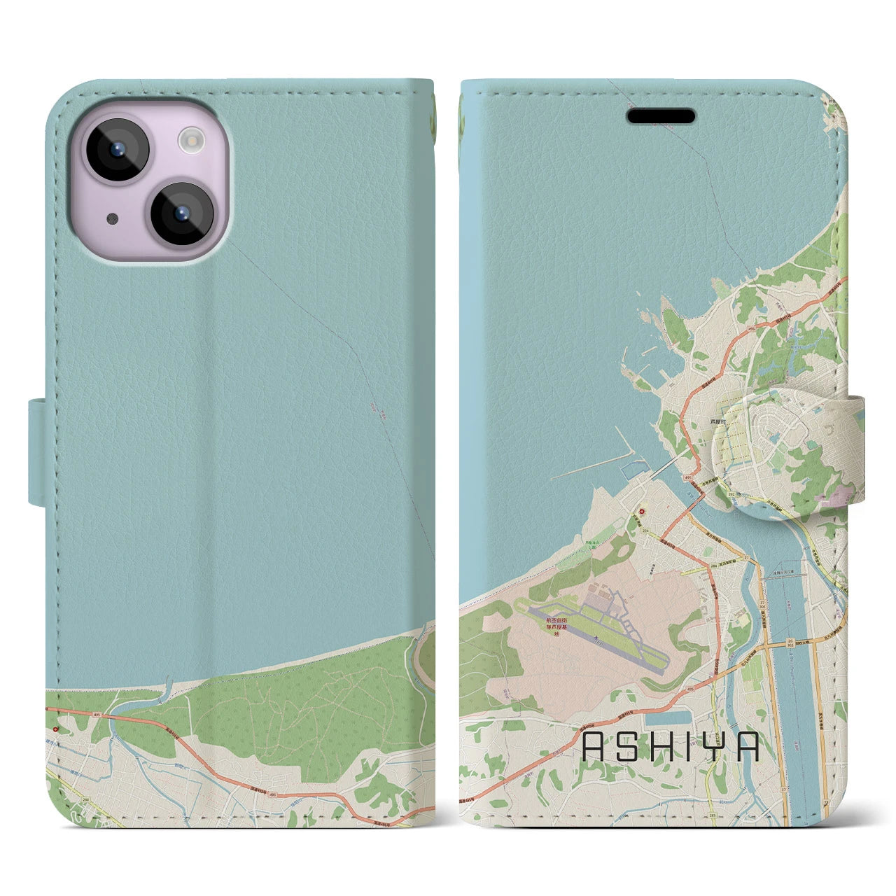 【芦屋(福岡県)】地図柄iPhoneケース(手帳タイプ)ナチュラル・iPhone 14 用