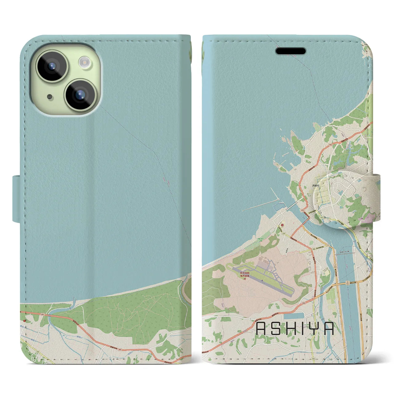 【芦屋(福岡県)】地図柄iPhoneケース(手帳タイプ)ナチュラル・iPhone 15 用