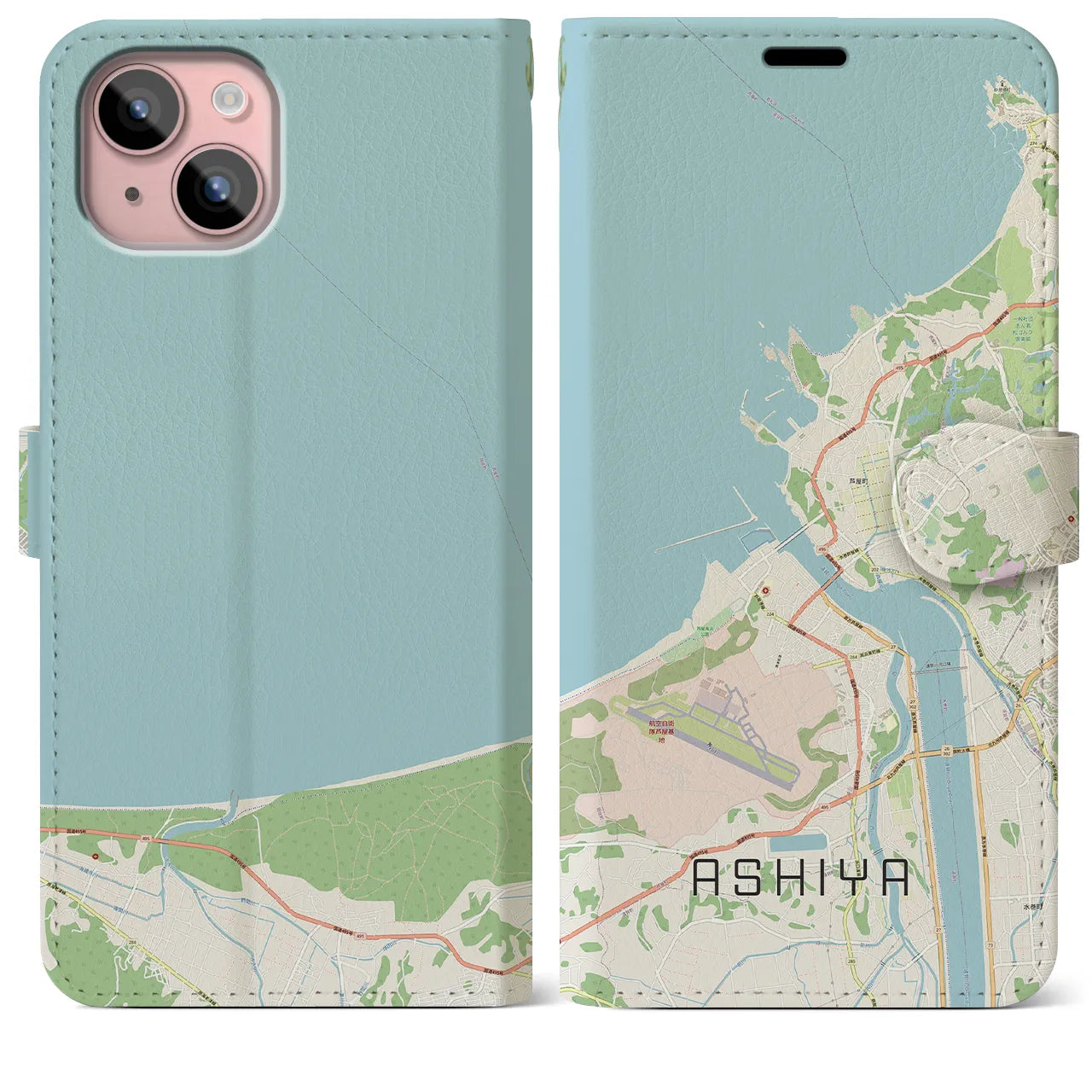 【芦屋(福岡県)】地図柄iPhoneケース(手帳タイプ)ナチュラル・iPhone 15 Plus 用