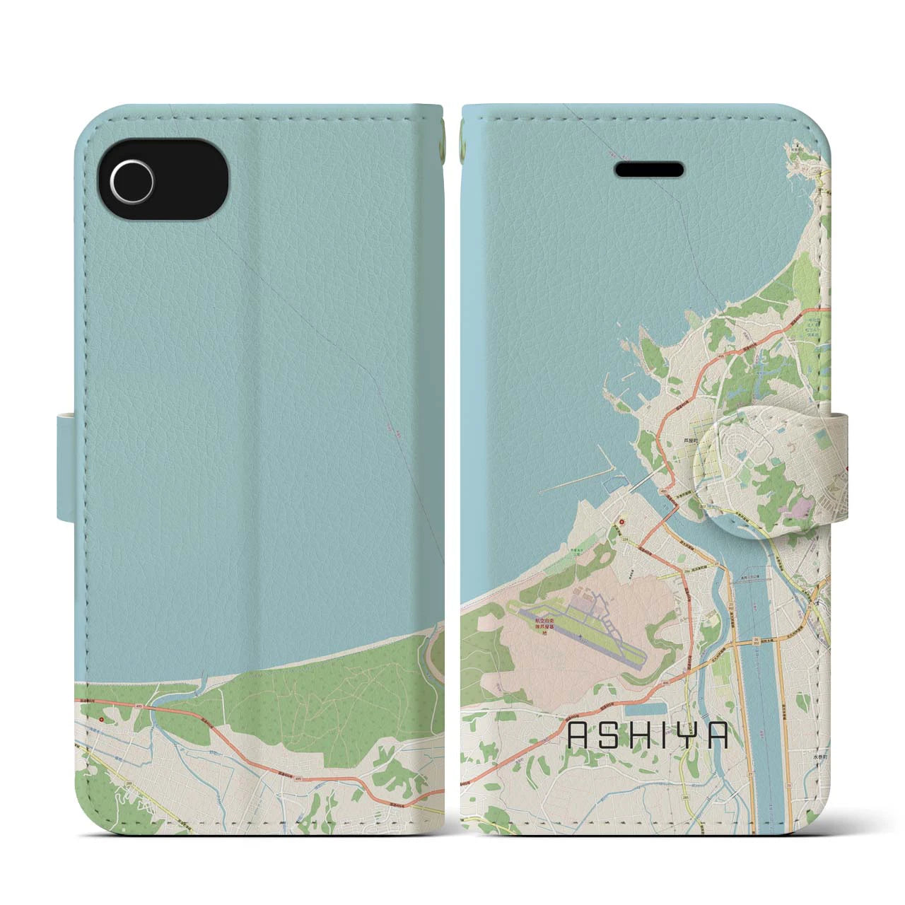 【芦屋(福岡県)】地図柄iPhoneケース(手帳タイプ)ナチュラル・iPhone SE(第3 / 第2世代) / 8 / 7 / 6s / 6 用