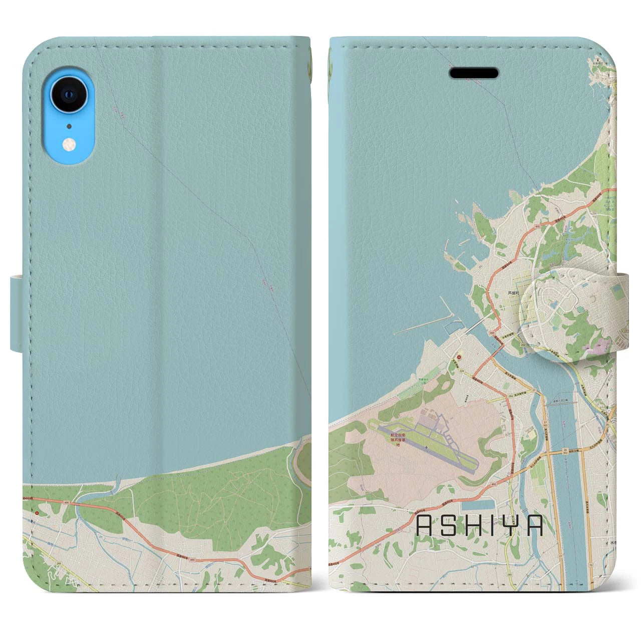【芦屋(福岡県)】地図柄iPhoneケース(手帳タイプ)ナチュラル・iPhone XR 用