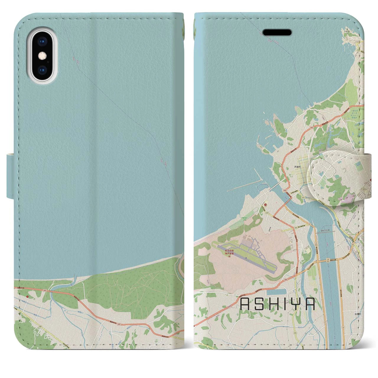 【芦屋(福岡県)】地図柄iPhoneケース(手帳タイプ)ナチュラル・iPhone XS Max 用