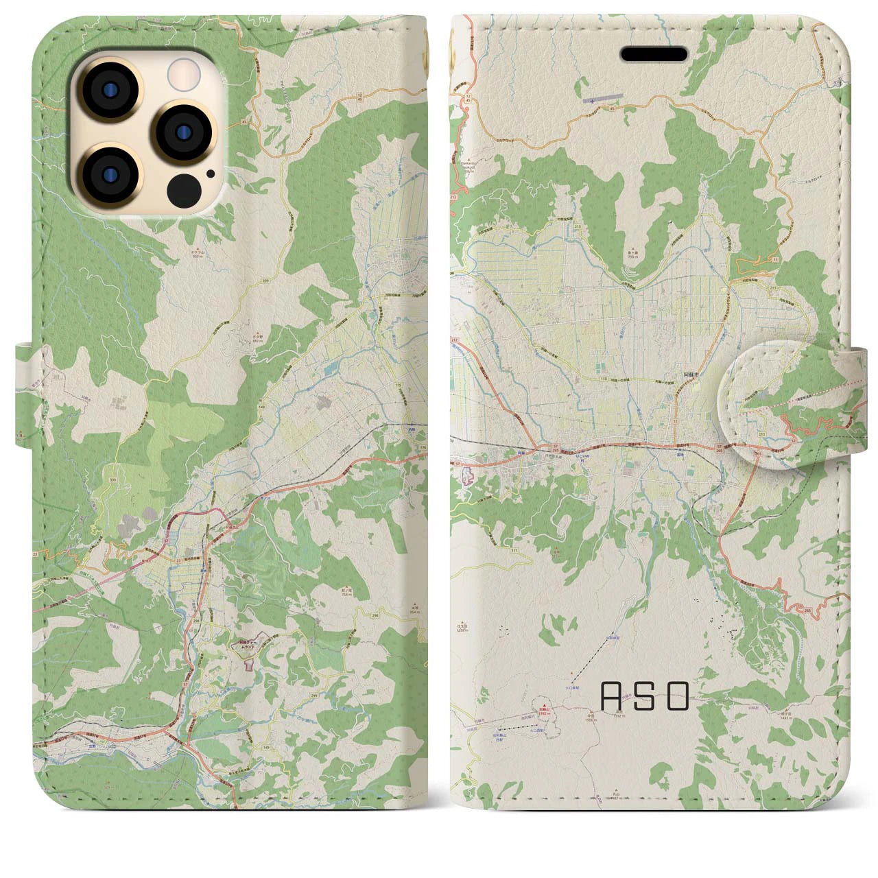 【阿蘇2(熊本県)】地図柄iPhoneケース(手帳タイプ)ナチュラル・iPhone 12 Pro Max 用