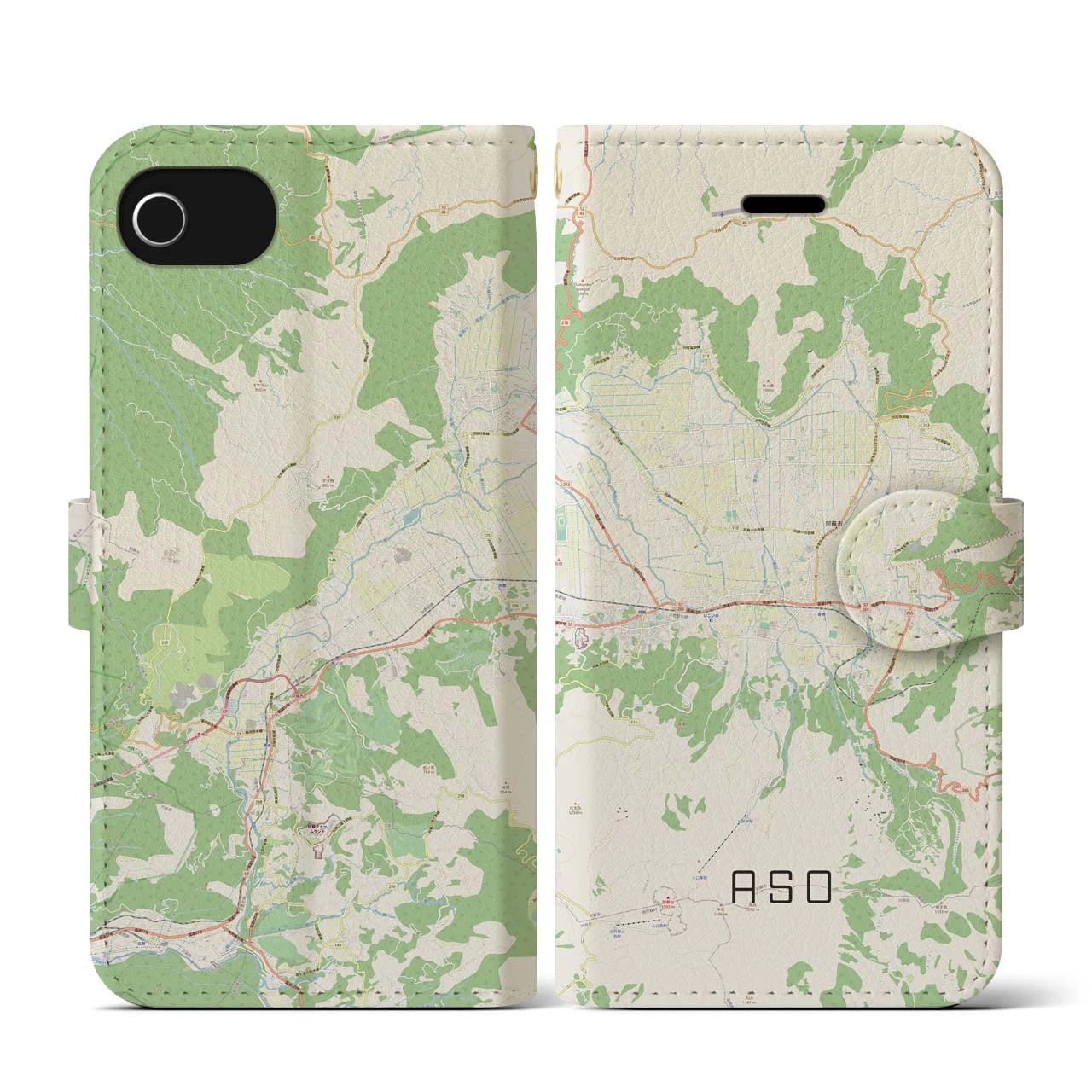 【阿蘇2(熊本県)】地図柄iPhoneケース(手帳タイプ)ナチュラル・iPhone SE(第3 / 第2世代) / 8 / 7 / 6s / 6 用