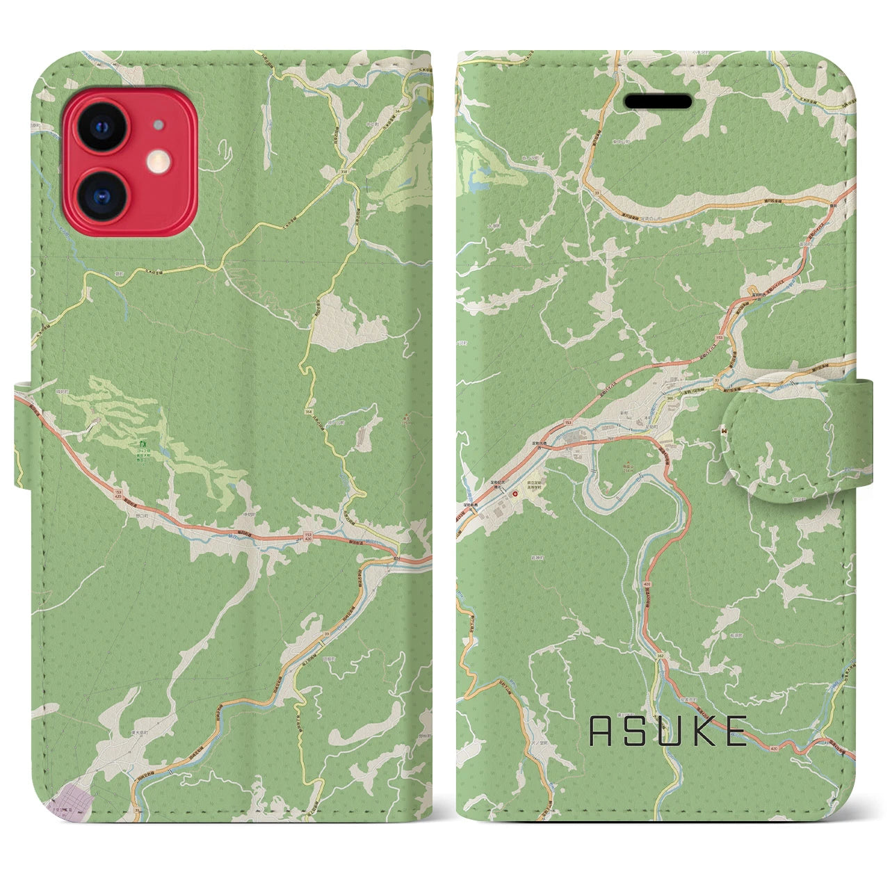 【足助(愛知県)】地図柄iPhoneケース(手帳タイプ)ナチュラル・iPhone 11 用