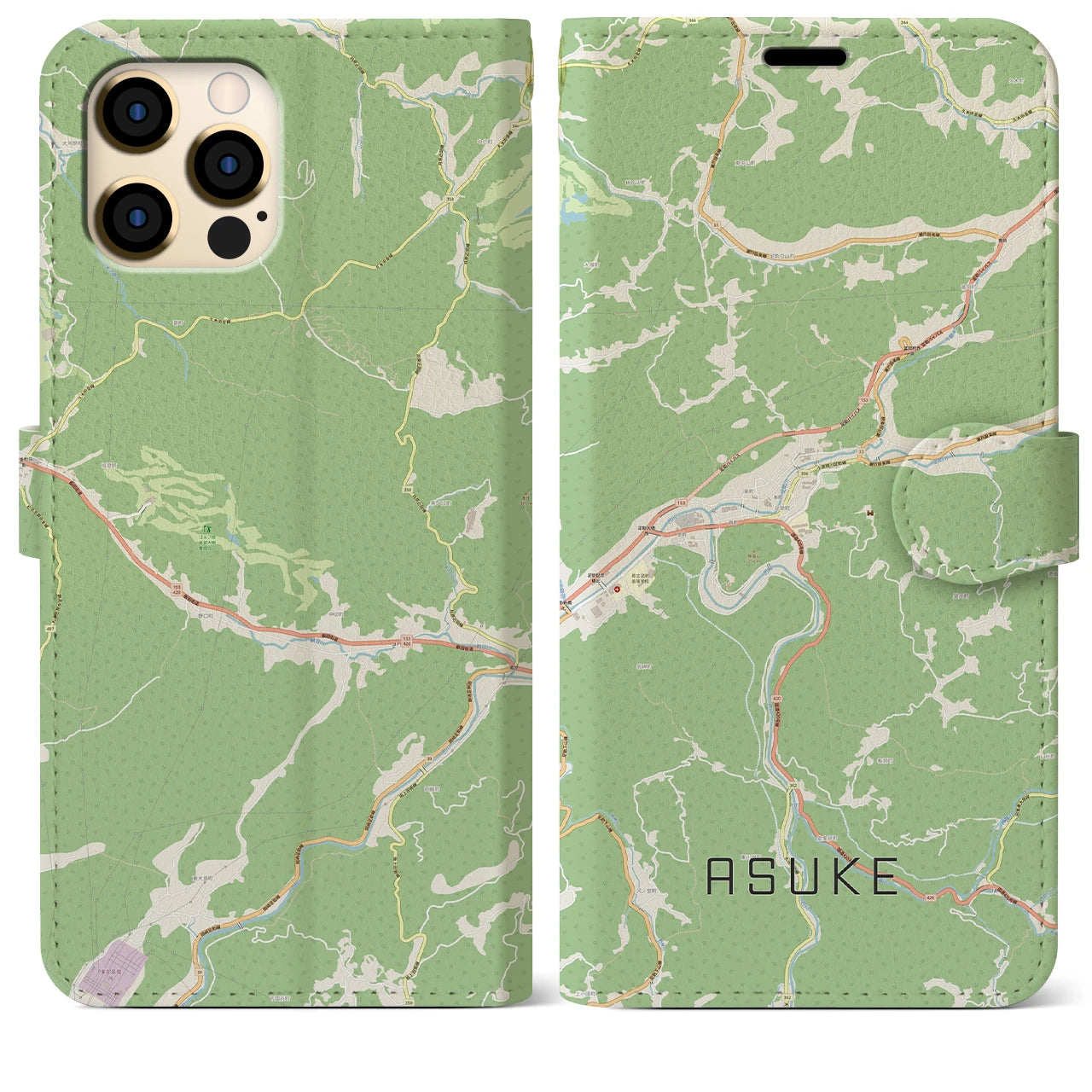 【足助(愛知県)】地図柄iPhoneケース(手帳タイプ)ナチュラル・iPhone 12 Pro Max 用