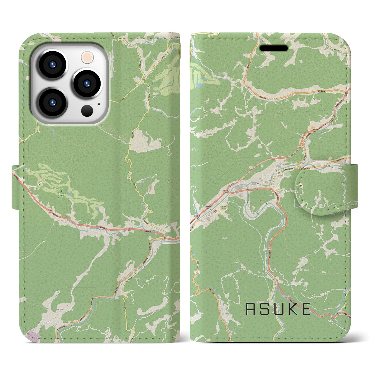 【足助(愛知県)】地図柄iPhoneケース(手帳タイプ)ナチュラル・iPhone 13 Pro 用