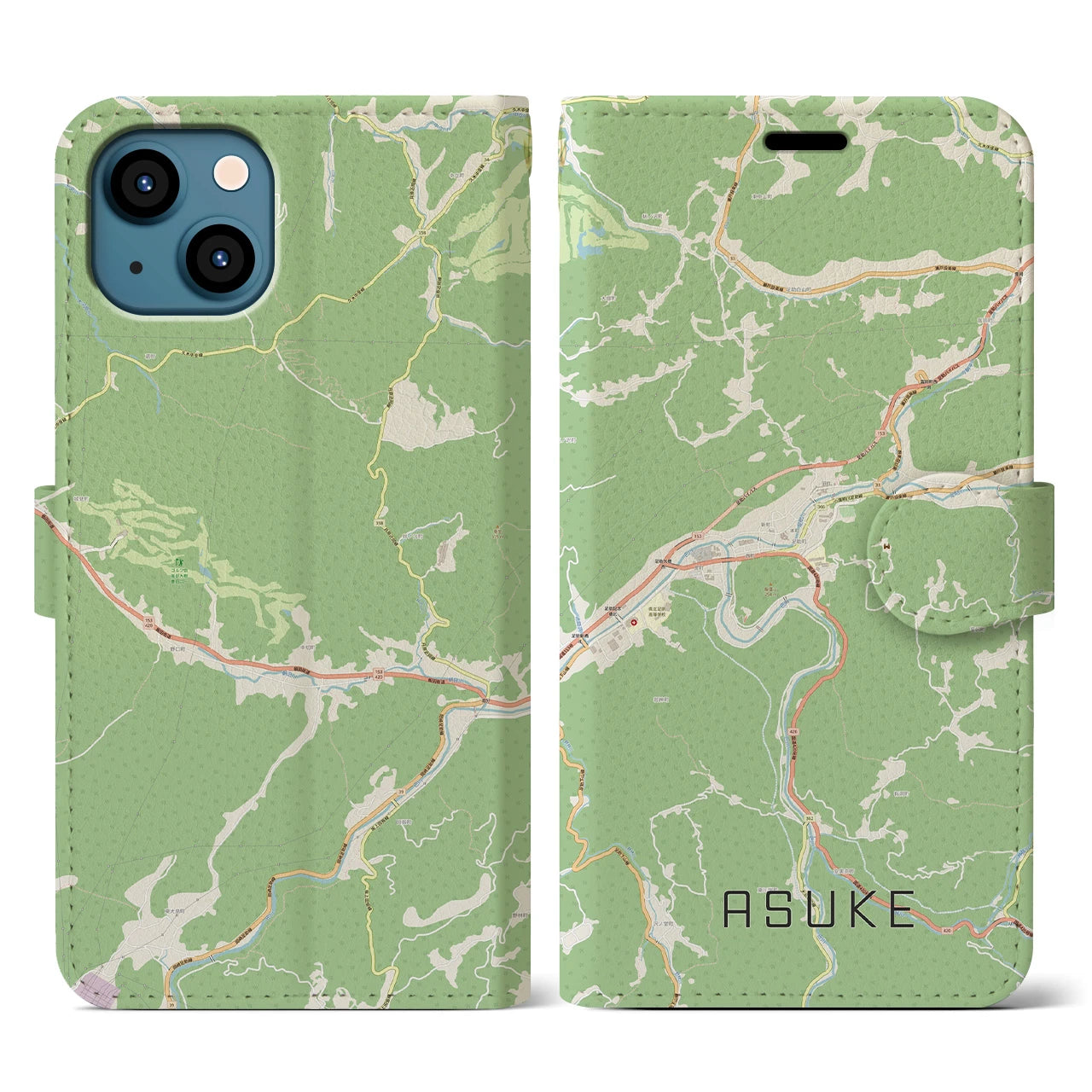 【足助(愛知県)】地図柄iPhoneケース(手帳タイプ)ナチュラル・iPhone 13 用