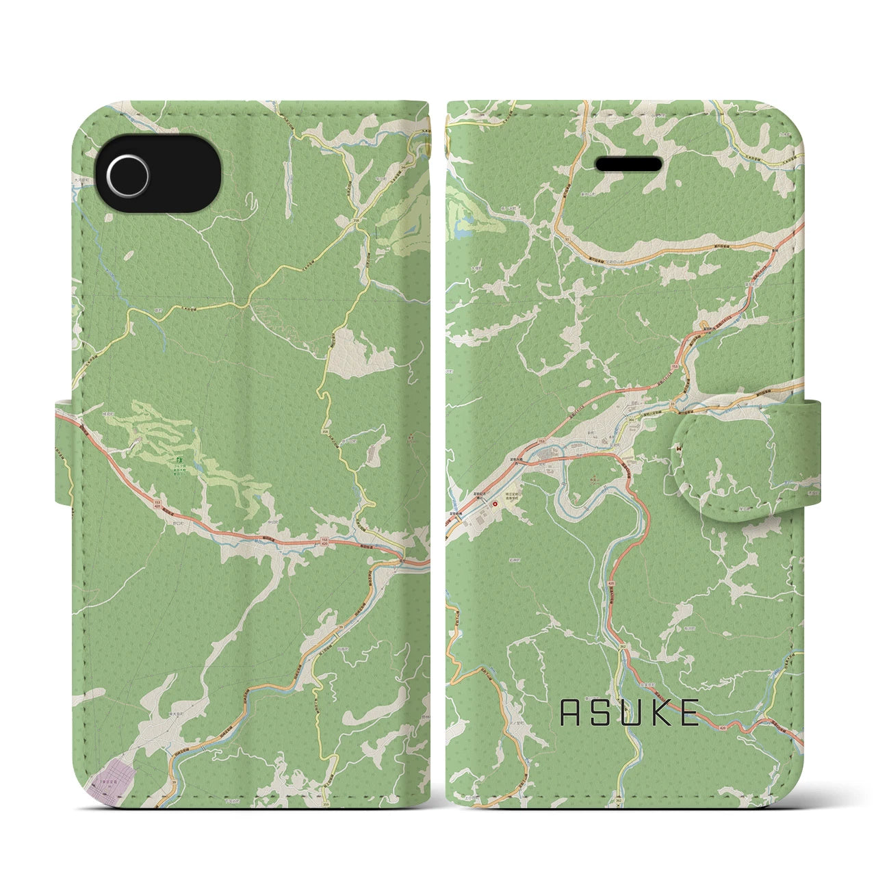 【足助(愛知県)】地図柄iPhoneケース(手帳タイプ)ナチュラル・iPhone SE(第3 / 第2世代) / 8 / 7 / 6s / 6 用