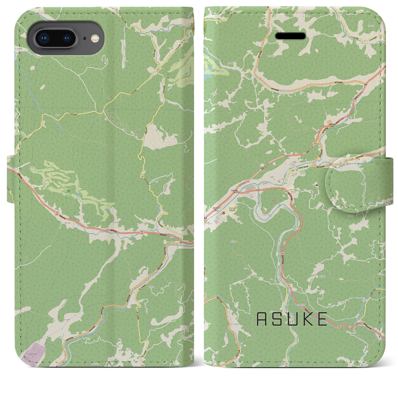 【足助(愛知県)】地図柄iPhoneケース(手帳タイプ)ナチュラル・iPhone 8Plus /7Plus / 6sPlus / 6Plus 用