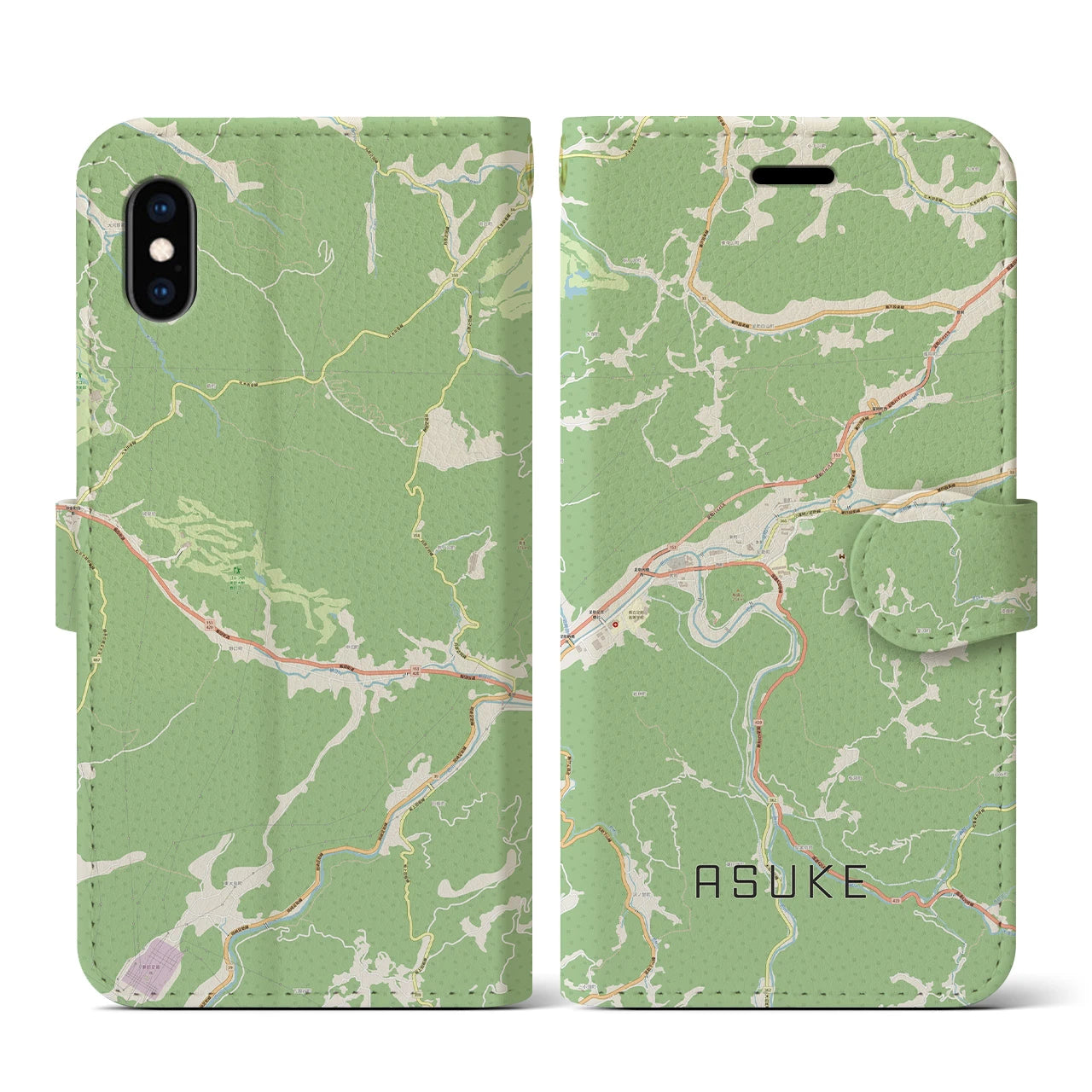【足助(愛知県)】地図柄iPhoneケース(手帳タイプ)ナチュラル・iPhone XS / X 用