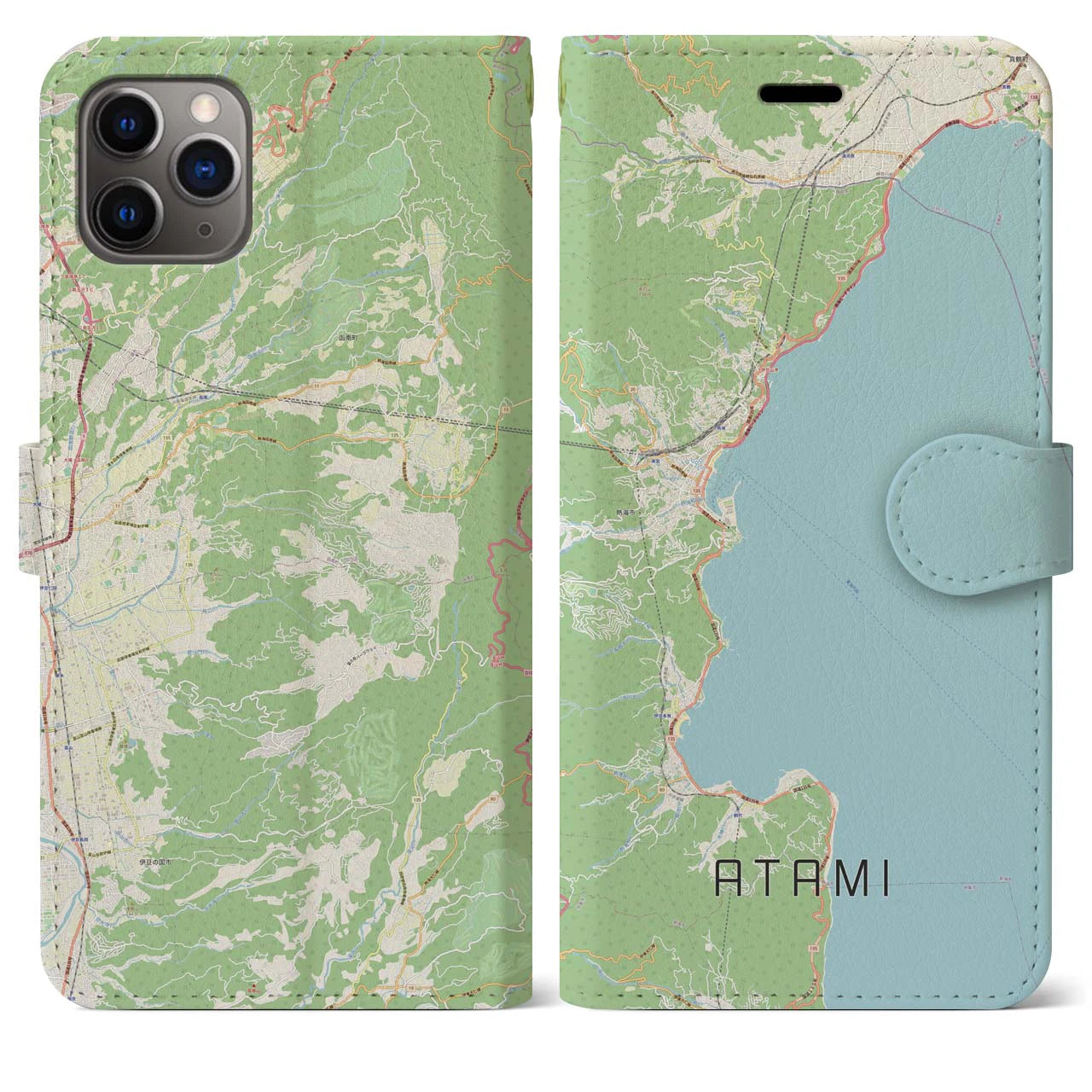 【熱海(静岡県)】地図柄iPhoneケース(手帳タイプ)ナチュラル・iPhone 11 Pro Max 用