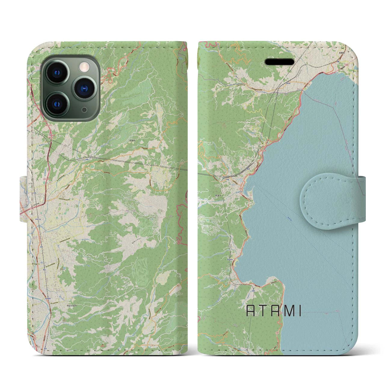 【熱海(静岡県)】地図柄iPhoneケース(手帳タイプ)ナチュラル・iPhone 11 Pro 用