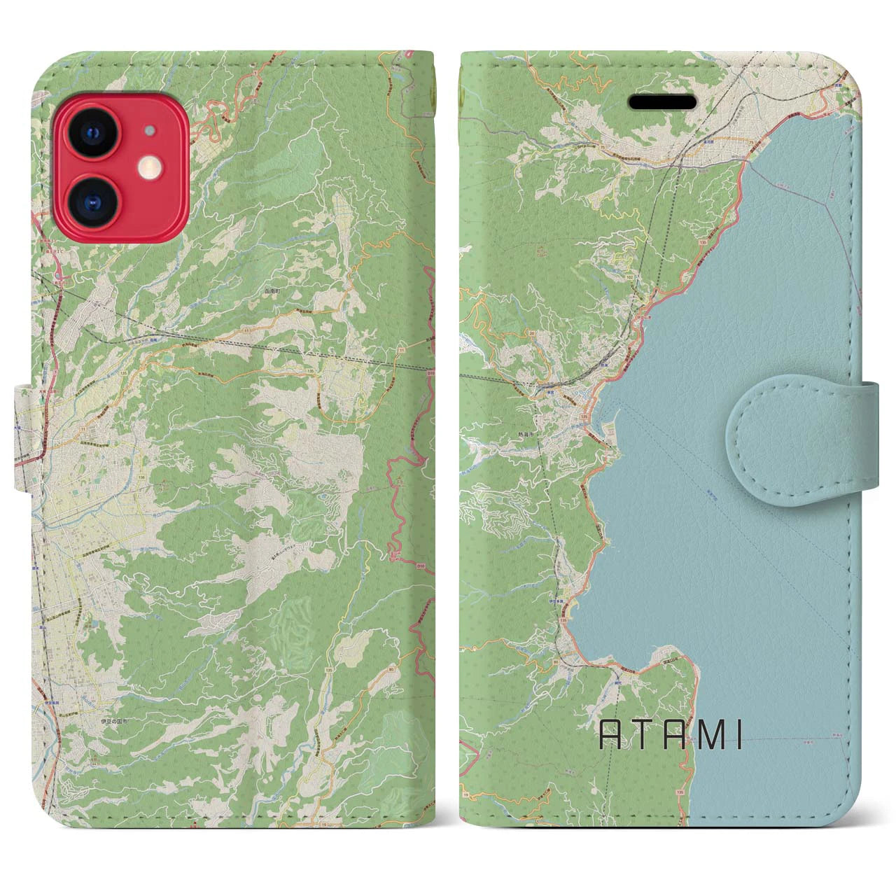 【熱海(静岡県)】地図柄iPhoneケース(手帳タイプ)ナチュラル・iPhone 11 用
