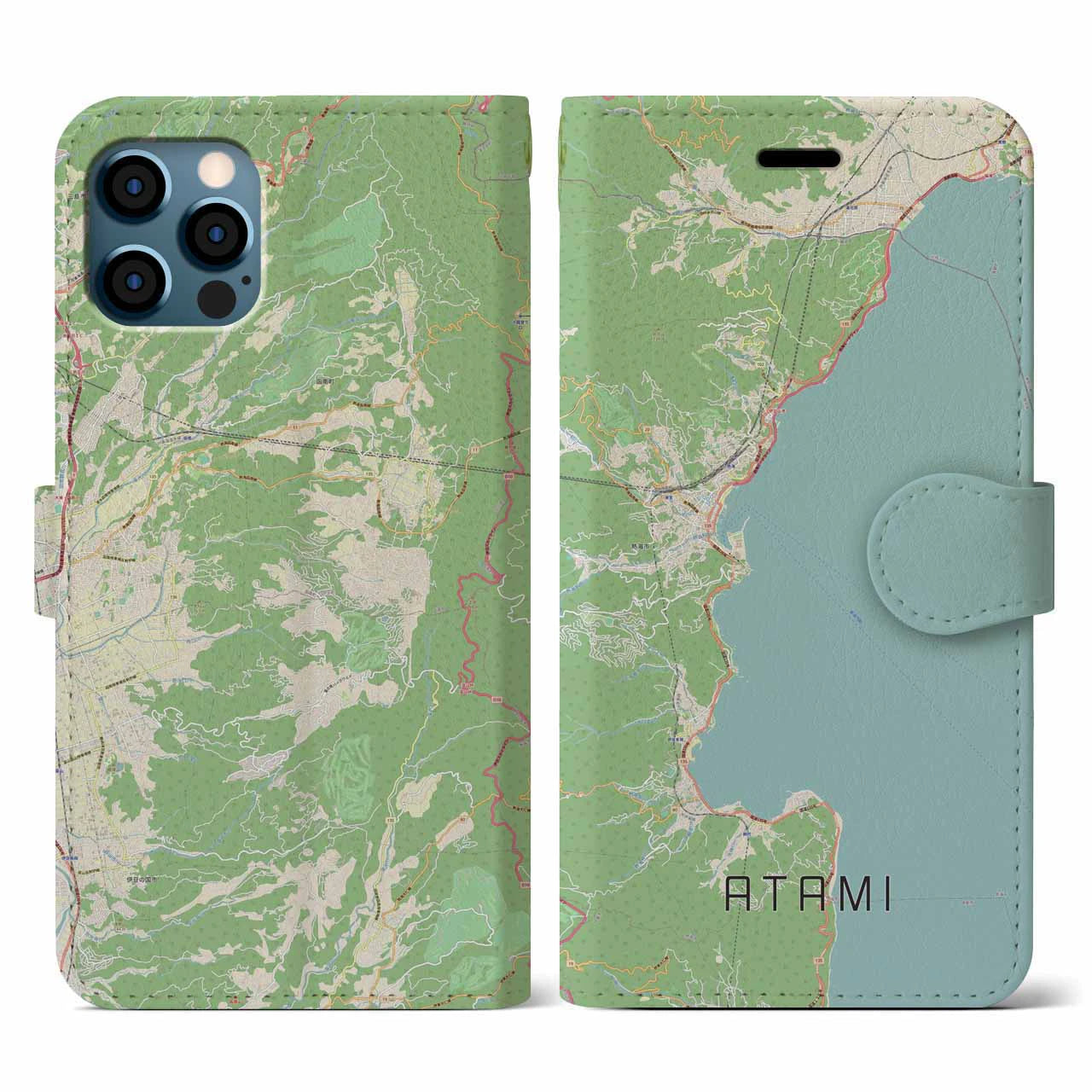 【熱海(静岡県)】地図柄iPhoneケース(手帳タイプ)ナチュラル・iPhone 12 / 12 Pro 用