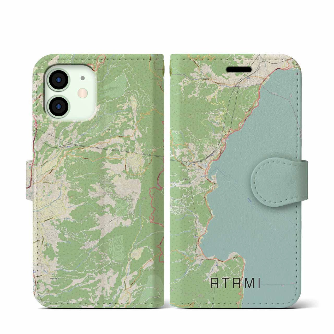【熱海(静岡県)】地図柄iPhoneケース(手帳タイプ)ナチュラル・iPhone 12 mini 用